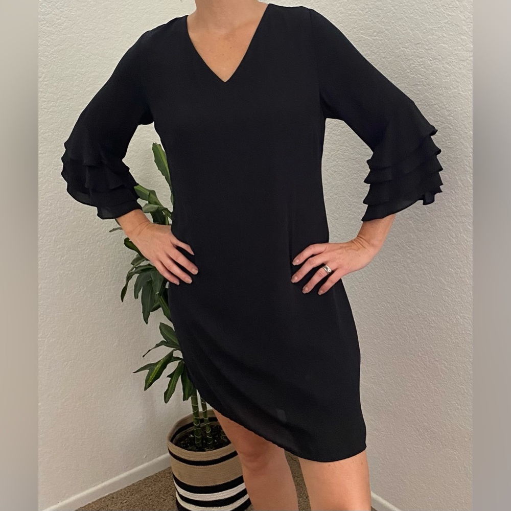 Octavia Black Dress with ruffled sleeves